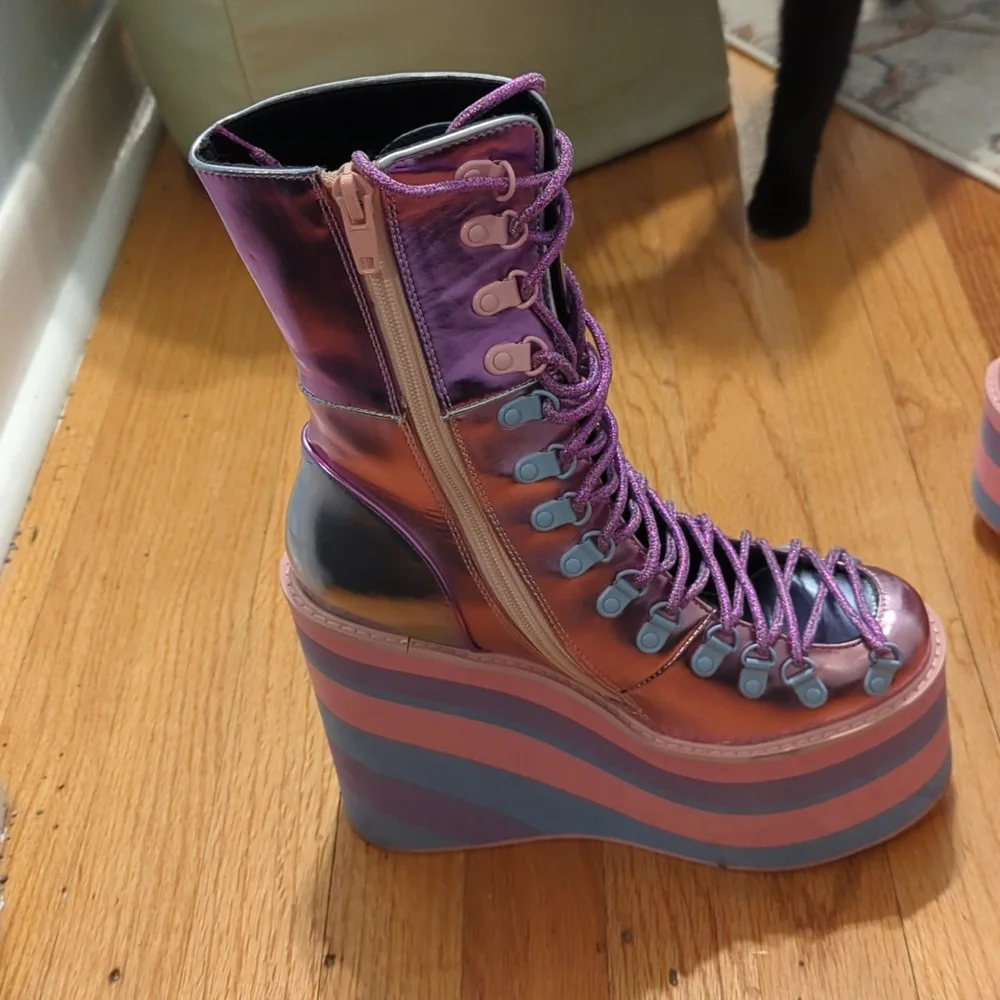 Sugar Thrillz Purple and Blue Heeled Boots - Picture 3 of 4